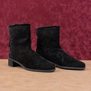 Stuart Weitzman Women Black Suede Soft Faux Fur Lined Back Zip Ankle Boots sz 9.